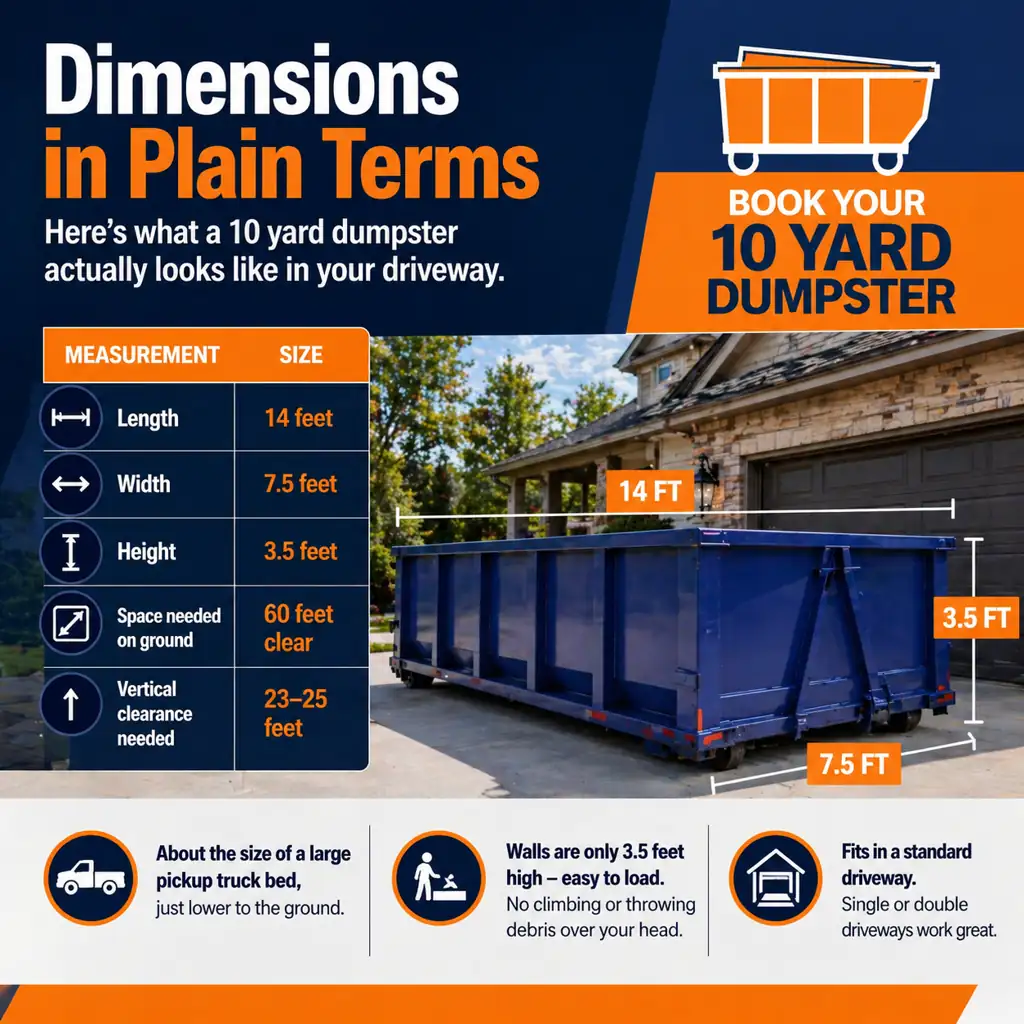 10 Yard Dumpster rental Abilene dimentions in plain terms