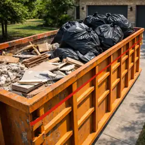 20 yard dumpster filled correctly with heavy debris at bottom in Abilene Texas
