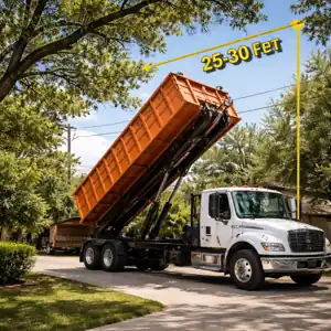 dumpster truck lifting container with overhead clearance in Abilene Texas